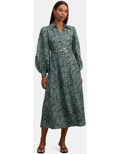 Hazel Shirt Midi Dress in Green