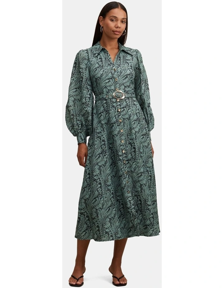 Hazel Shirt Midi Dress in Green image 1
