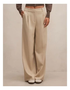 Imogen Pleated Wide Leg Pants in Beige