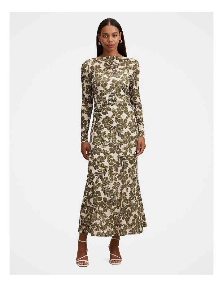 Georgia Long Sleeves Mesh Midi Dress in Multi image 1