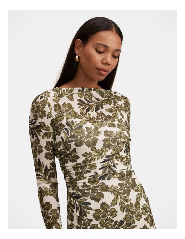 Georgia Long Sleeves Mesh Midi Dress in Multi image 4