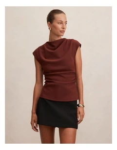 Leenah Grown On Neck Crepe Top in Brown