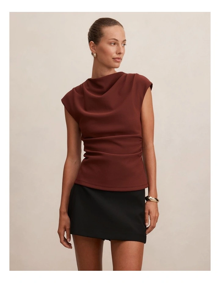 Leenah Grown On Neck Crepe Top in Brown image 1