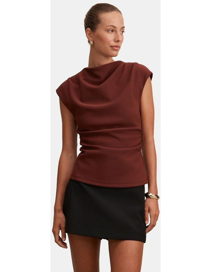 Leenah Grown On Neck Crepe Top in Brown image 1