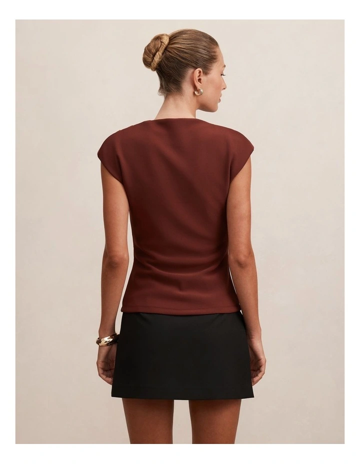 Leenah Grown On Neck Crepe Top in Brown image 2
