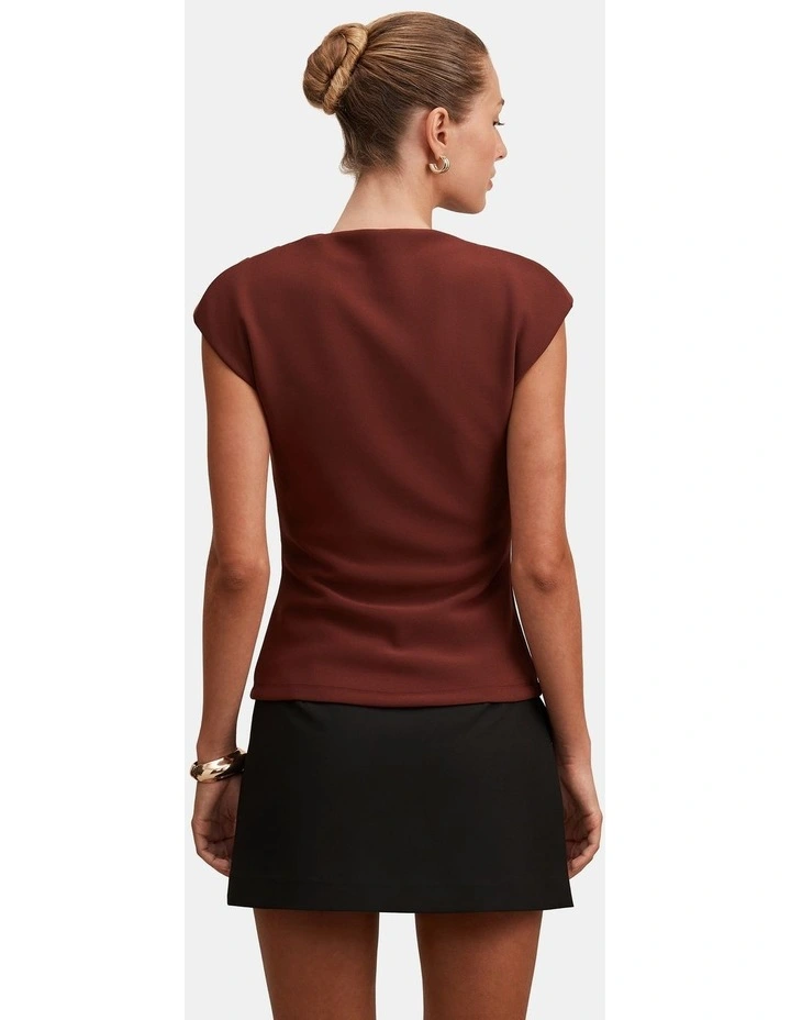 Leenah Grown On Neck Crepe Top in Brown image 2