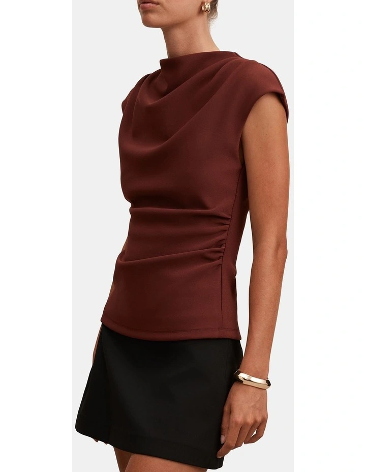 Leenah Grown On Neck Crepe Top in Brown image 3