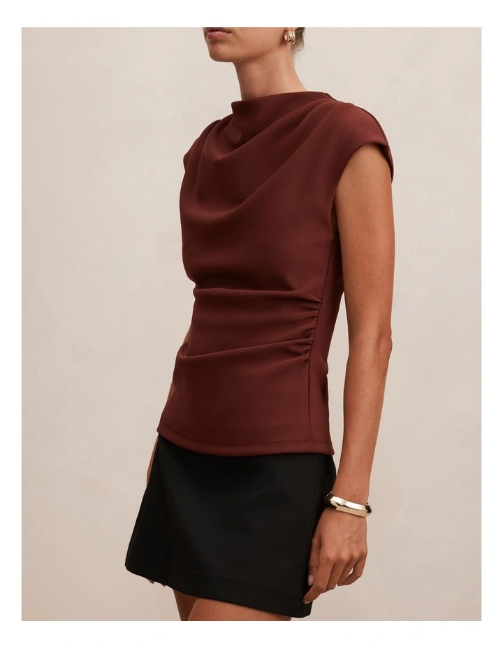 Leenah Grown On Neck Crepe Top in Brown image 4