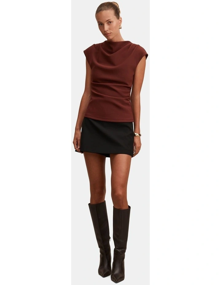 Leenah Grown On Neck Crepe Top in Brown image 4