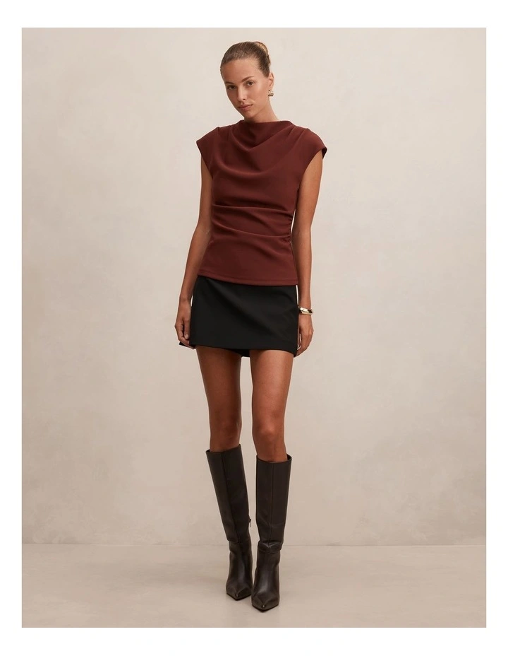 Leenah Grown On Neck Crepe Top in Brown image 5