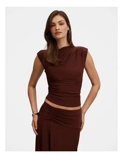 Logan Asymmetrical Neck Shoulder Top in Brown