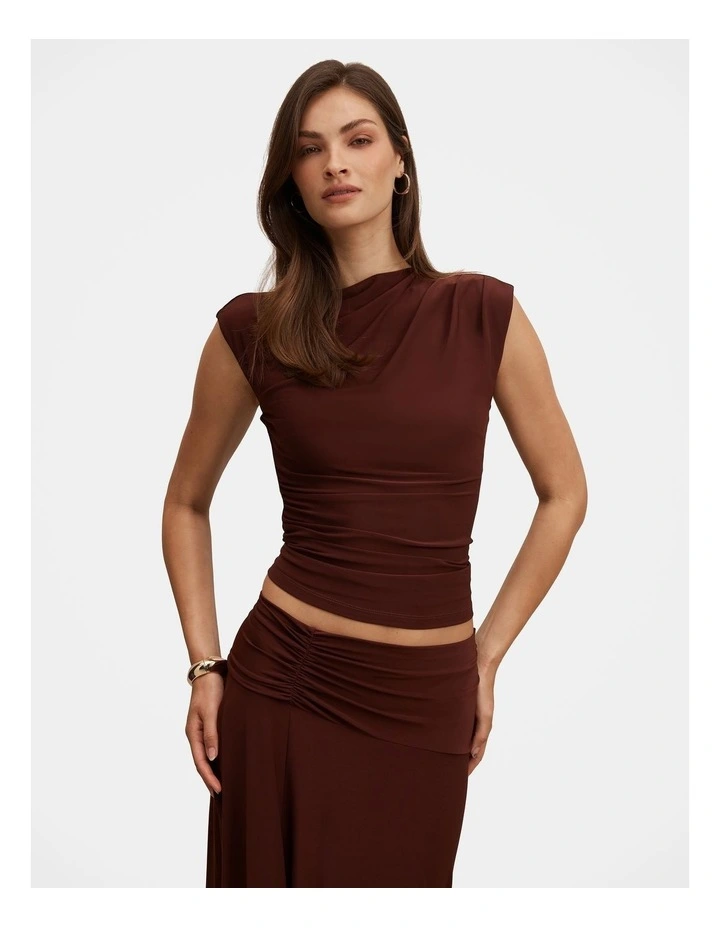 Logan Asymmetrical Neck Shoulder Top in Brown image 1