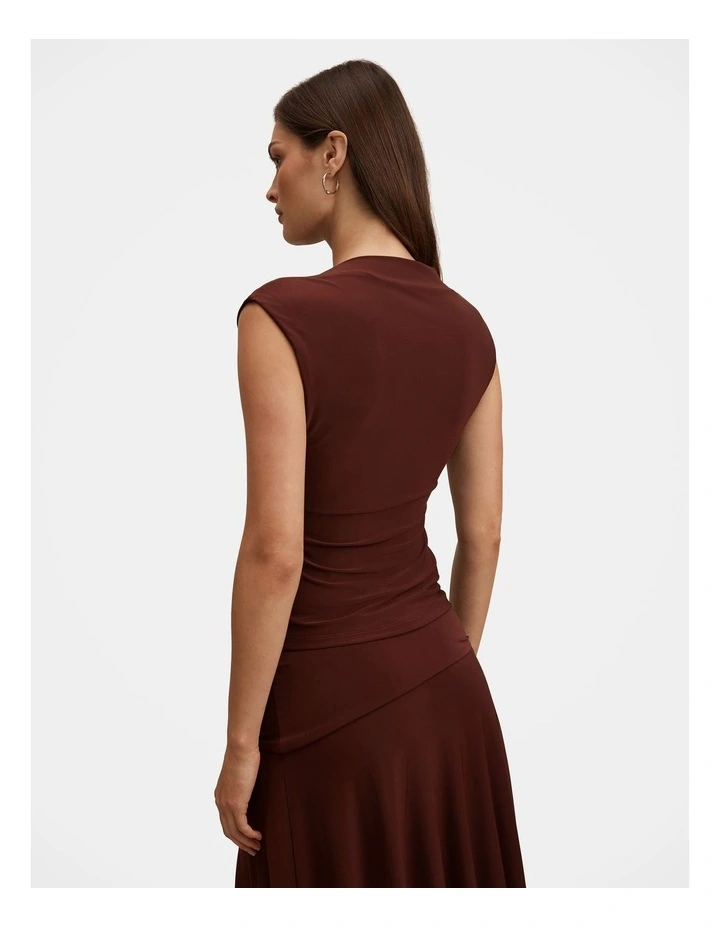 Logan Asymmetrical Neck Shoulder Top in Brown image 2