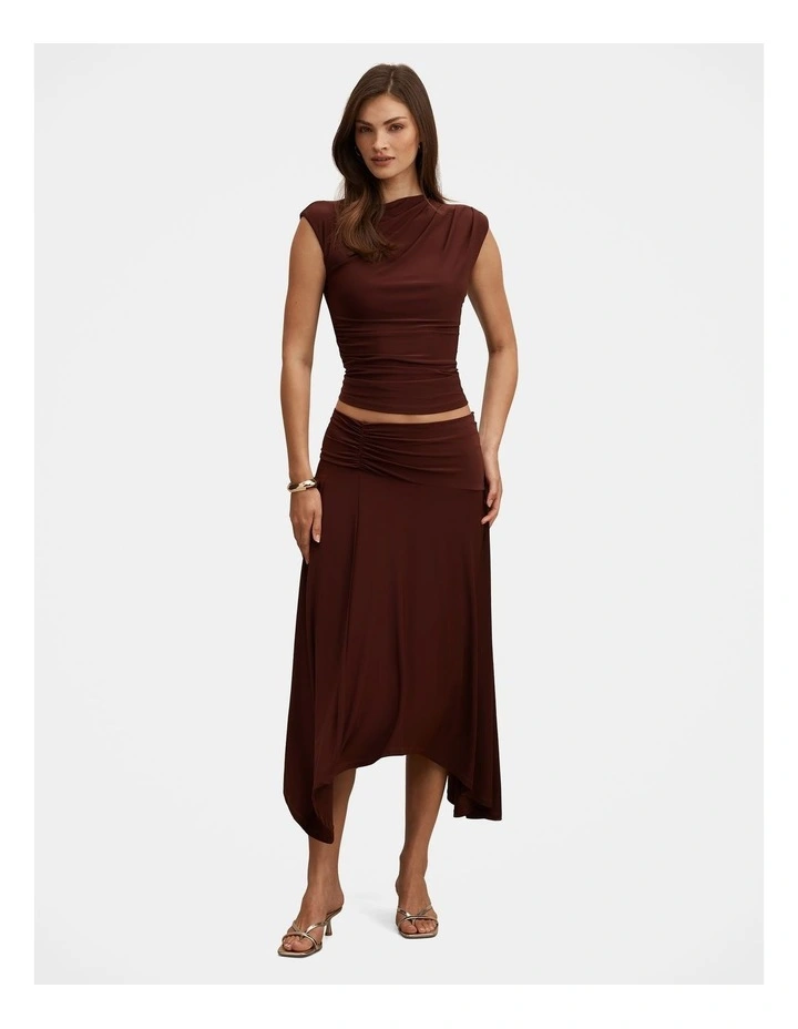 Logan Asymmetrical Neck Shoulder Top in Brown image 5
