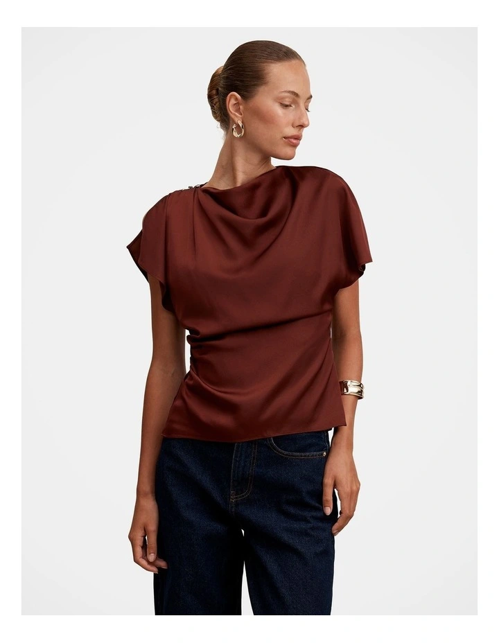 Daya Drape Satin Top in Brown image 1