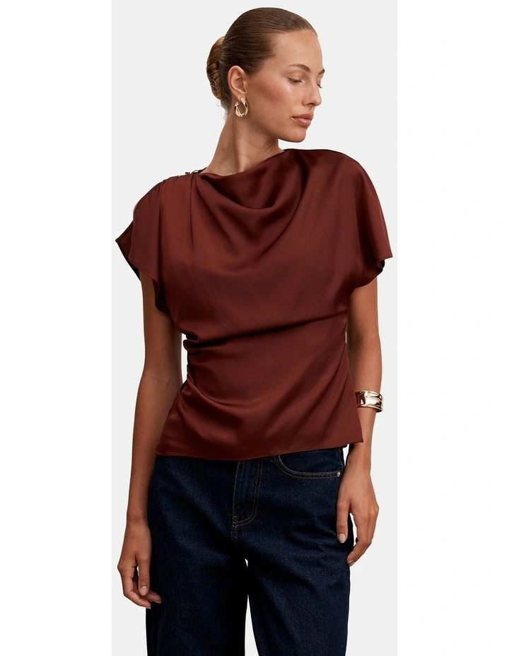 Daya Drape Satin Top in Brown image 1