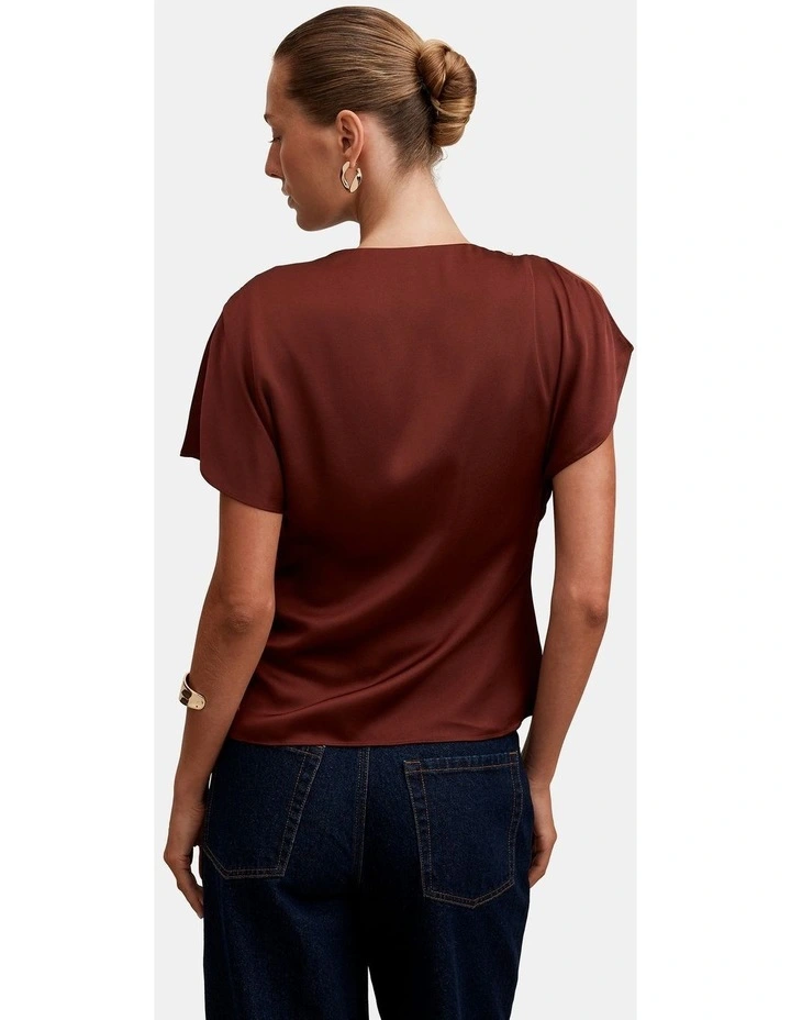 Daya Drape Satin Top in Brown image 2