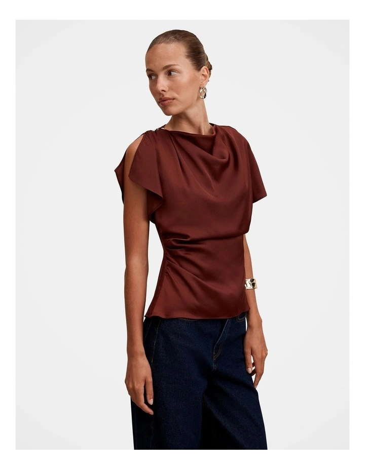 Daya Drape Satin Top in Brown image 3