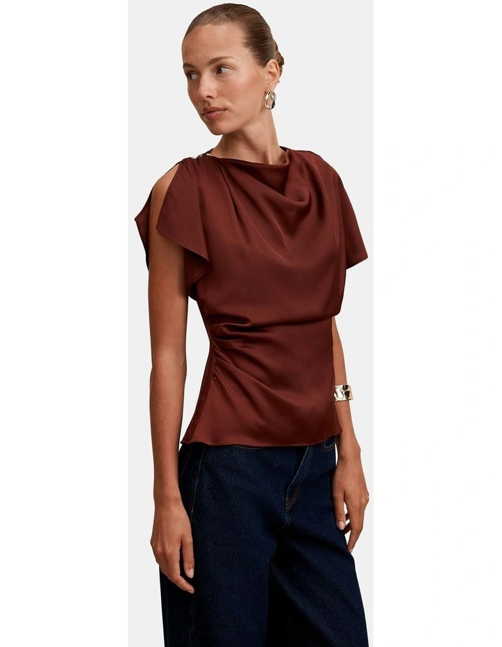 Daya Drape Satin Top in Brown image 3