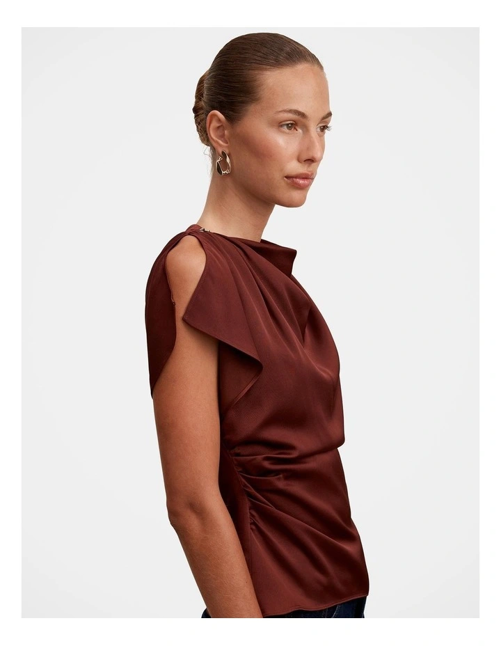 Daya Drape Satin Top in Brown image 4