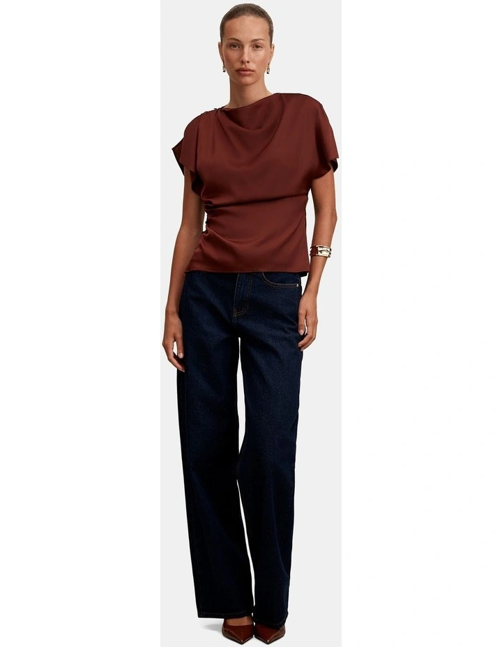 Daya Drape Satin Top in Brown image 5