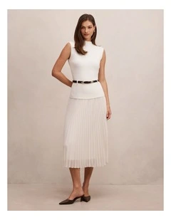 Lorelei Woven Mixed Midi Dress in Cream