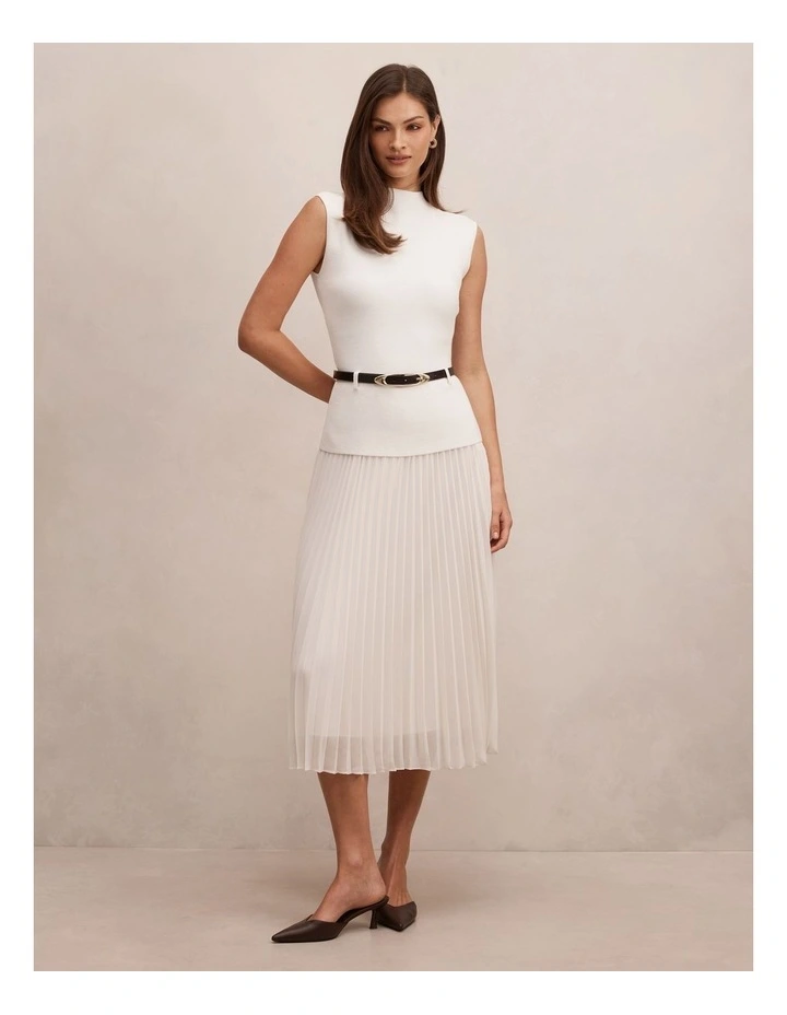 Lorelei Woven Mixed Midi Dress in Cream image 1