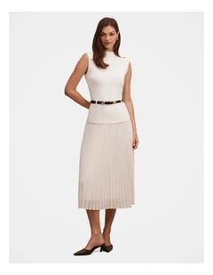 Lorelei Woven Mixed Midi Dress in Cream