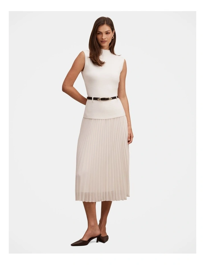 Lorelei Woven Mixed Midi Dress in Cream image 1