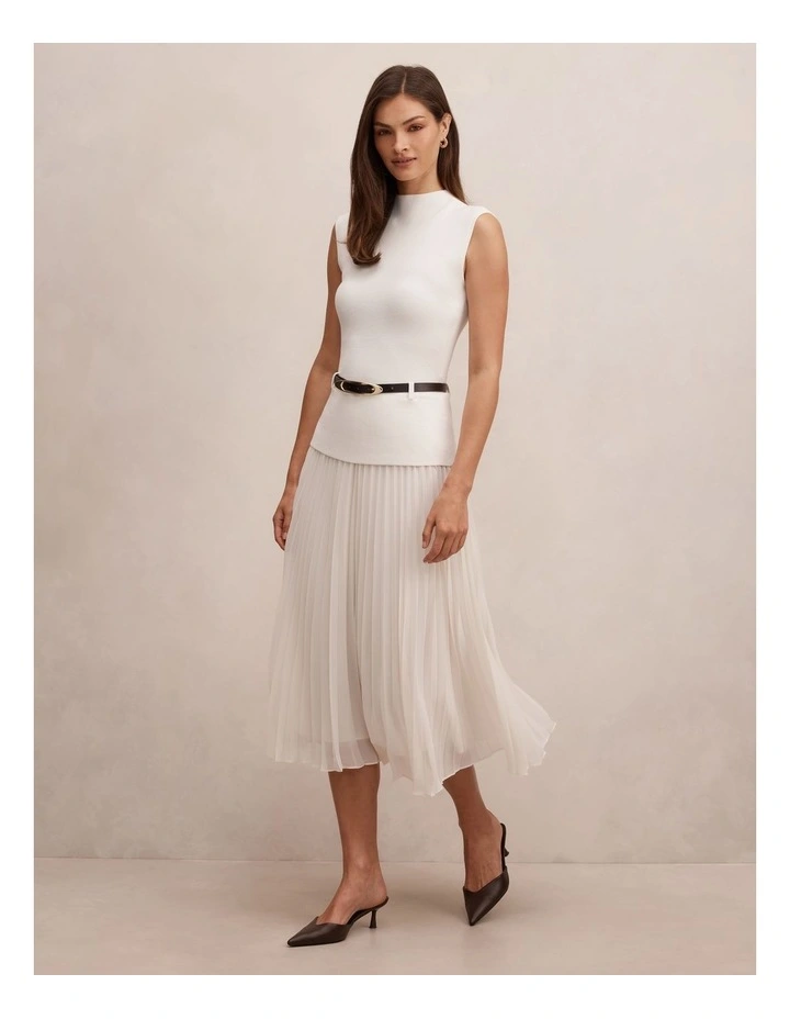 Lorelei Woven Mixed Midi Dress in Cream image 3