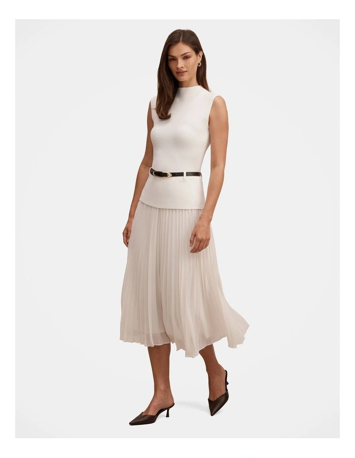Lorelei Woven Mixed Midi Dress in Cream image 3