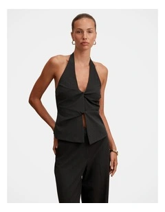 Olivia Twist Halter Neck Top in Black