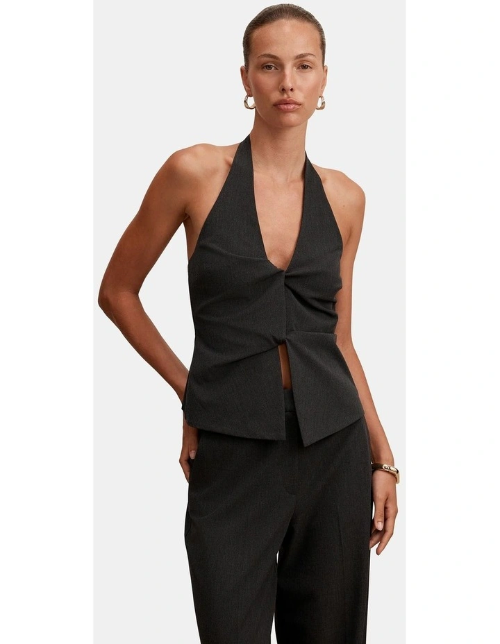 Olivia Twist Halter Neck Top in Black image 1