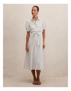 Harper Drawcord Midi Dress in White