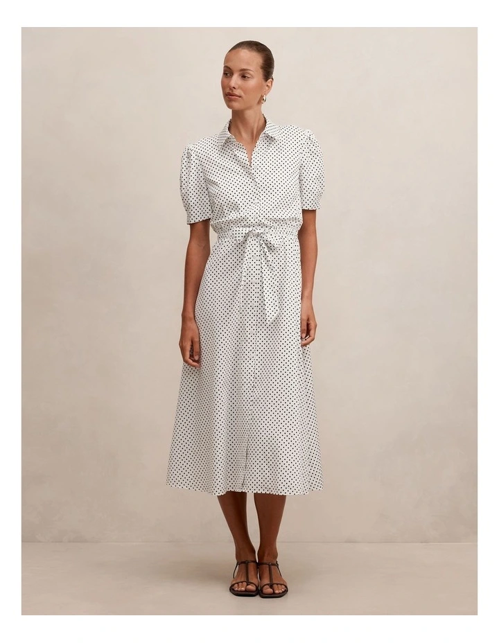 Harper Drawcord Midi Dress in White image 1