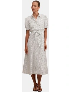 Harper Drawcord Midi Dress in White