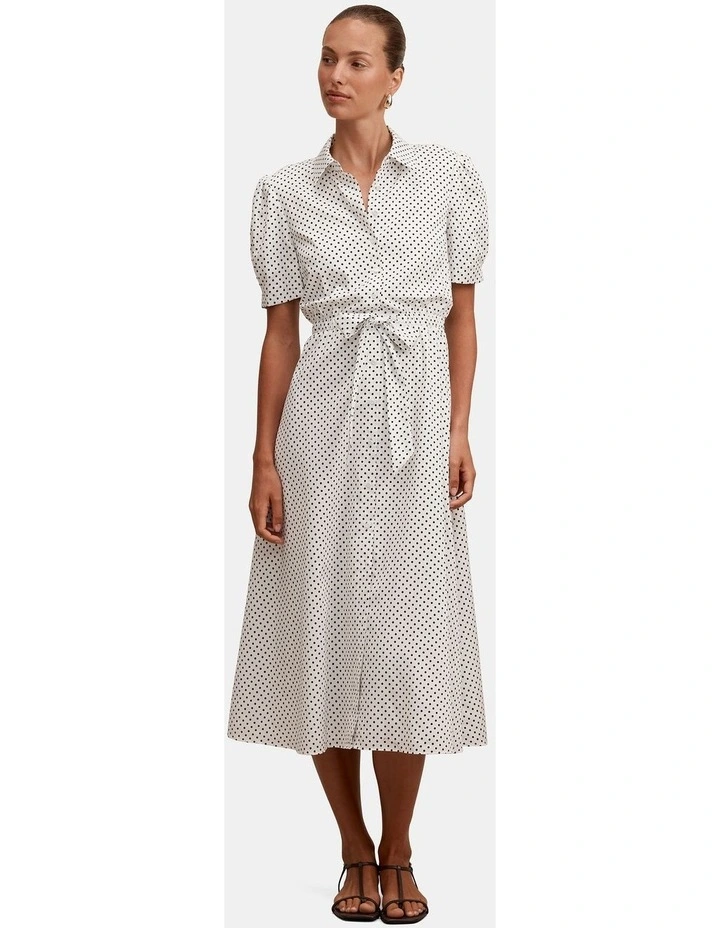 Harper Drawcord Midi Dress in White image 1