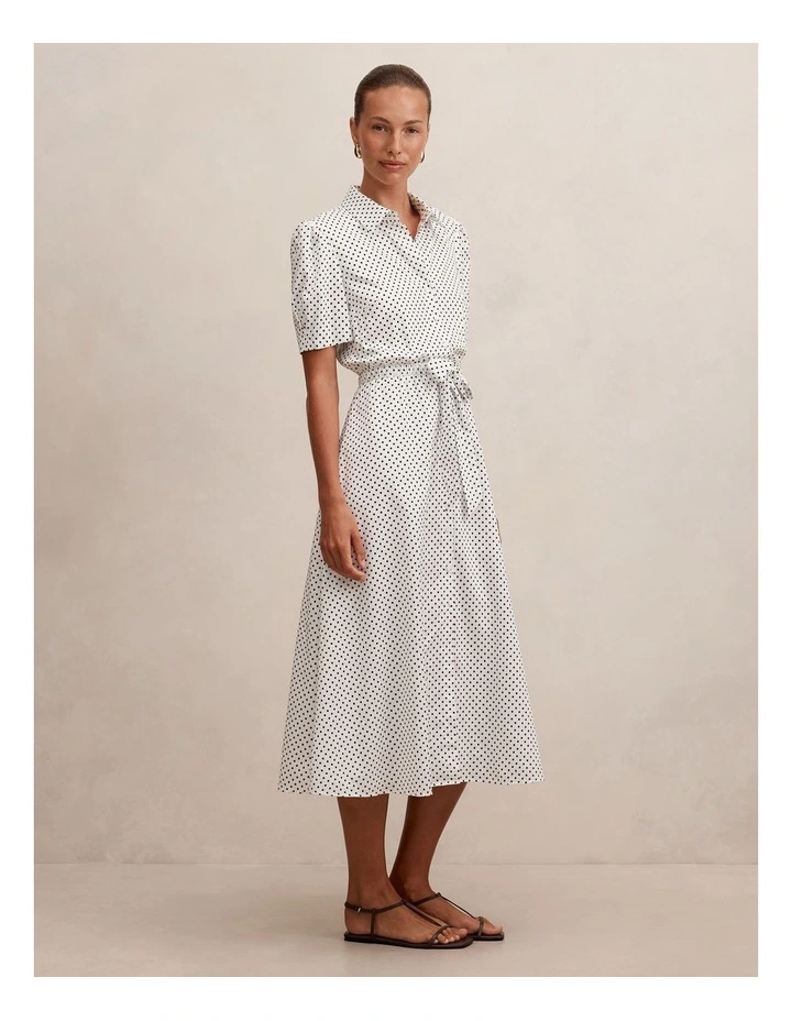 Harper Drawcord Midi Dress in White image 3