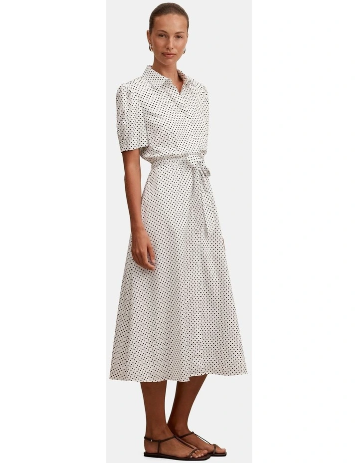 Harper Drawcord Midi Dress in White image 3