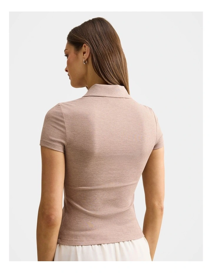 Aaliyah Ribbed Polo Top in Brown image 2