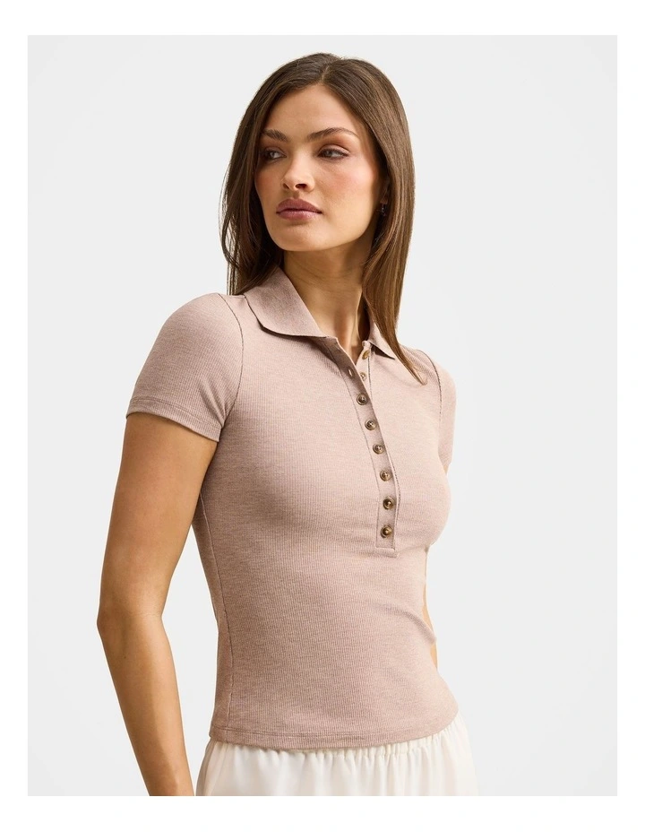Aaliyah Ribbed Polo Top in Brown image 3
