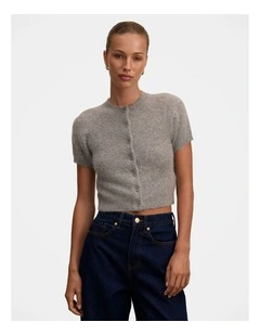 Juniper Button Through Knitted T-shirt in Grey