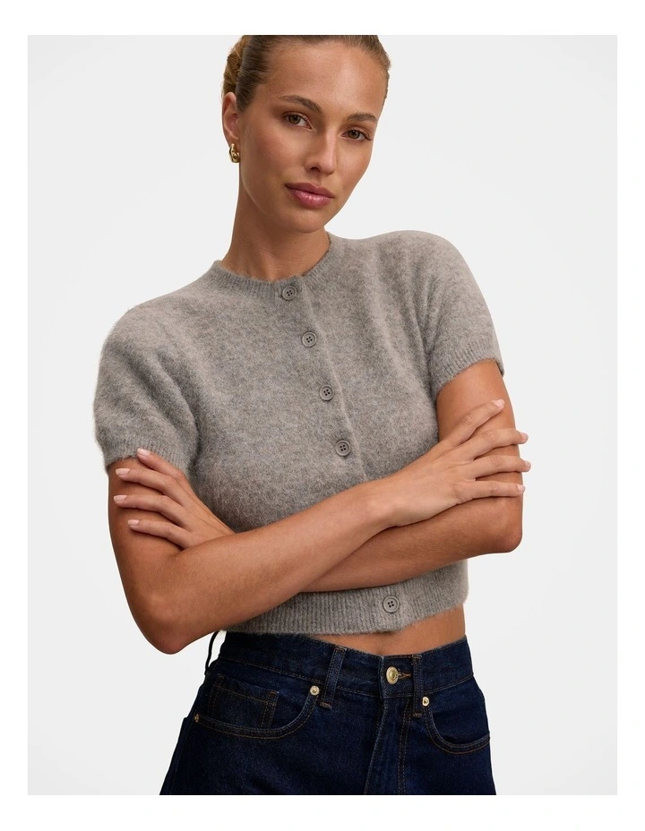 Juniper Button Through Knitted T-shirt in Grey image 4