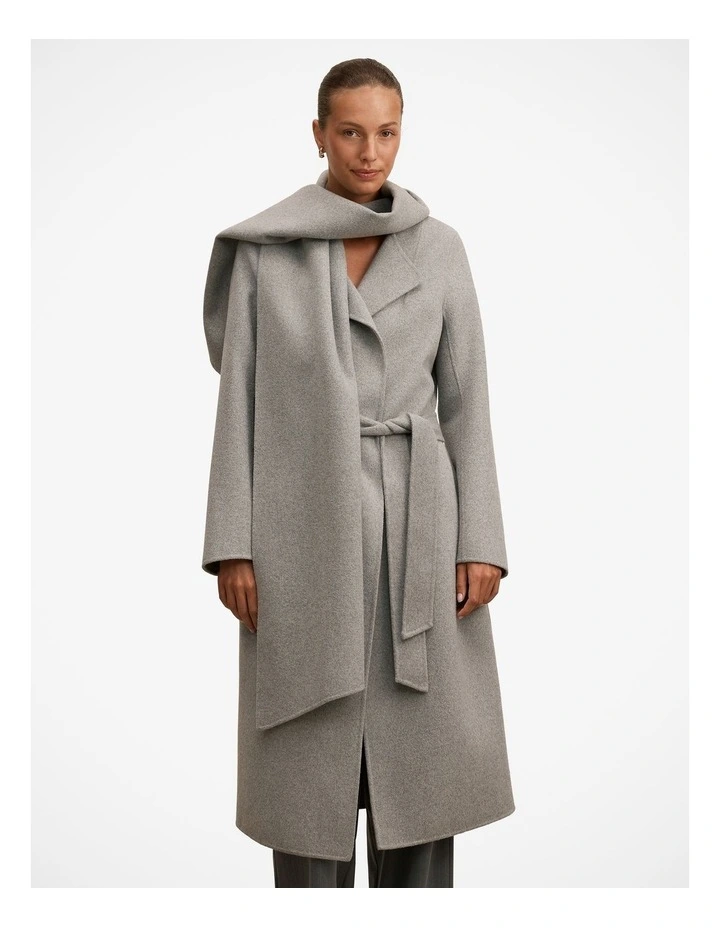 Emily Felled Scarf Coat in Grey image 1
