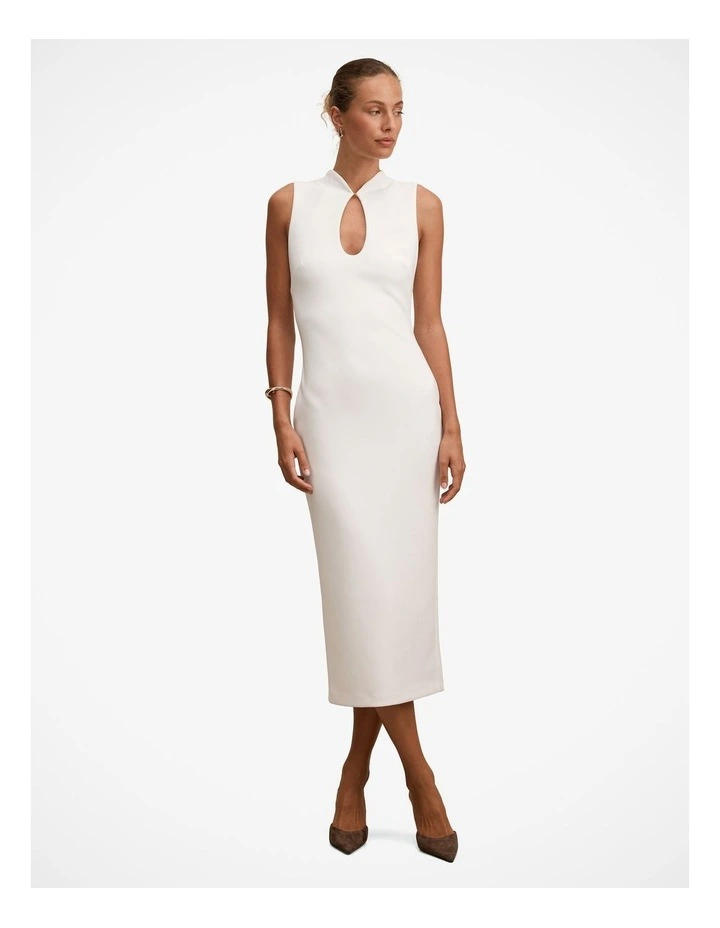 Frankie High Neck Keyhole Bodycon Dress in White image 1