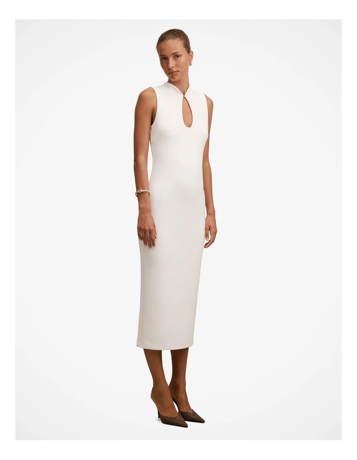Frankie High Neck Keyhole Bodycon Dress in White image 3