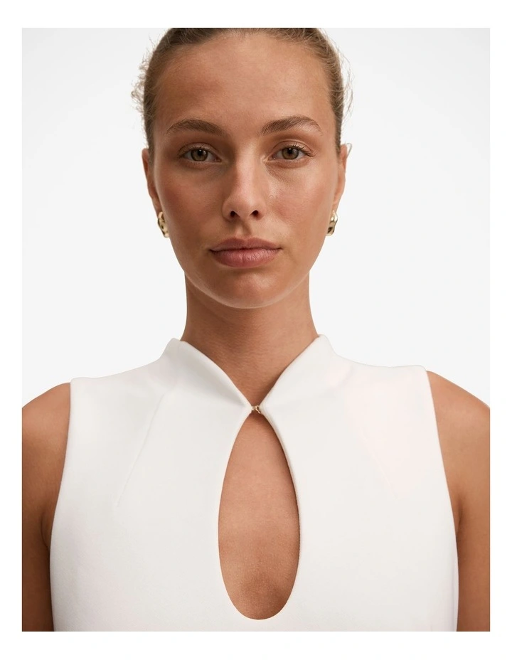 Frankie High Neck Keyhole Bodycon Dress in White image 4