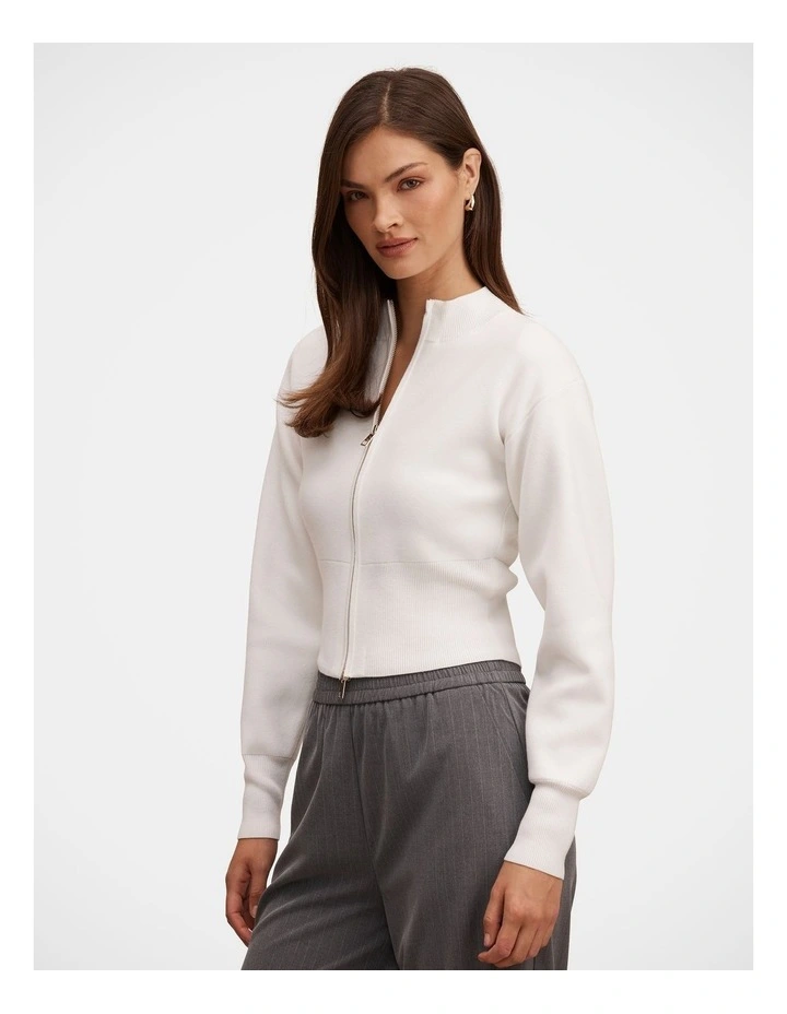 Hanna Zip Knitted Jacket in White image 3