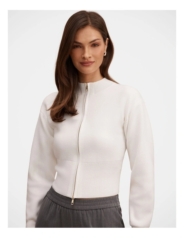 Hanna Zip Knitted Jacket in White image 4