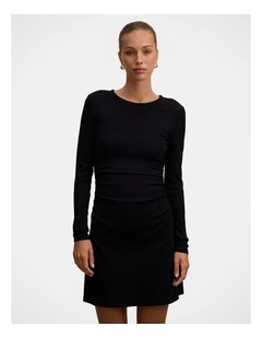 Ash Long Sleeves Ribbed Mini Dress in Black